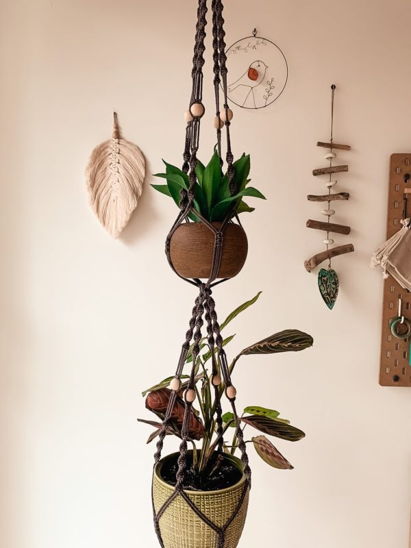 Double suspension pour plantes en macramé