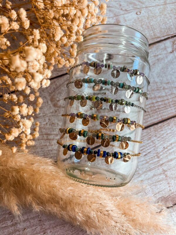 Bracelet cheville chaine pierres & sequins