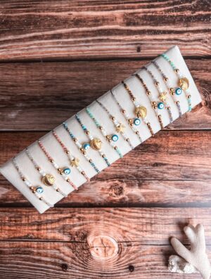 Bracelet femme pierres naturelles - coquillage & oeil de protection
